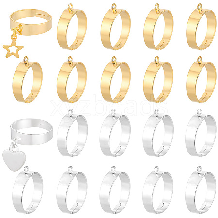 20Pcs 2 Colors Adjustable Brass Finger Rings Setting for Hanging Pendant KK-BBC0027-80-1