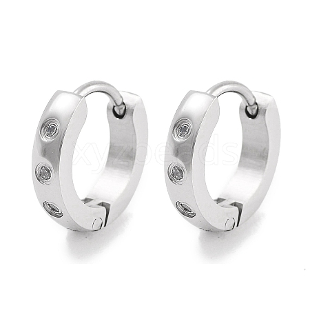 304 Stainless Steel Pave Clear Cubic Zirconia Huggie Hoop Earrings for Women EJEW-C096-04P-1