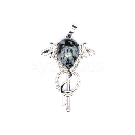 Natural Snowflake Obsidian Teardrop Pendants PW-WG60016-01-1