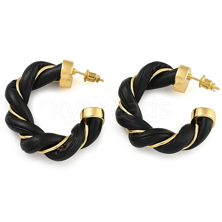 Brass & PU Leather Twist Stud Earrings EJEW-K293-19G-03-1