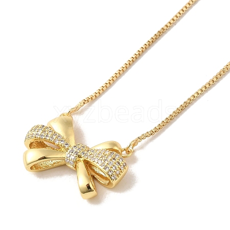 Bowknot Micro Pave Clear Cubic Zirconia Pendant Necklaces NJEW-G082-02B-G-1