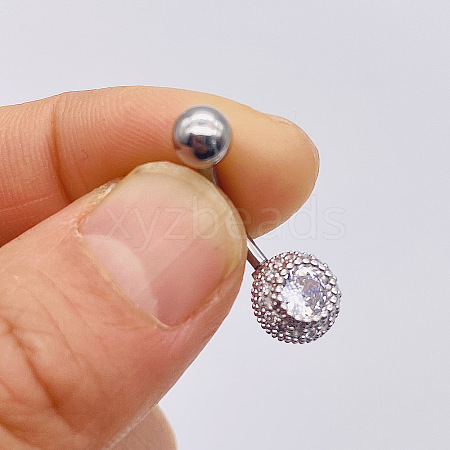 304 Stainless Steel Micro Pave Cubic Zirconia Belly Rings WGADED5-27-1