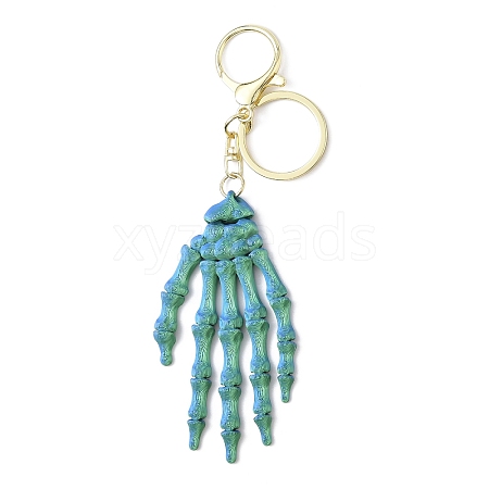 Halloween Plastic Skeleton Hand Pendant Keychain HJEW-H063-01G-02-1