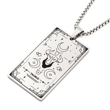 Non-Tarnish 201 Stainless Steel Rectangle with Constellation Pendant Necklaces NJEW-M223-02K-1