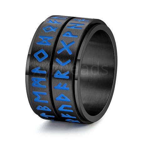 Viking Rune Stainless Steel Luminous Rotatable Finger Ring for Men PW-WG84A74-09-1