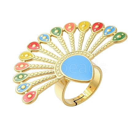 Peacock Enamel Finger Rings RJEW-M023-03G-02-1