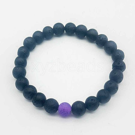 Simple Natural Lava Rock Round Beaded Stretch Bracelets CD8108-3-1