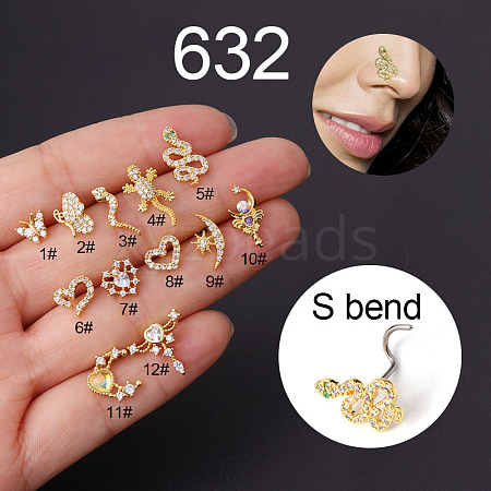 20G Titanium Steel Cubic Zirconia Fishtail Nose Rings WG80602-39-1