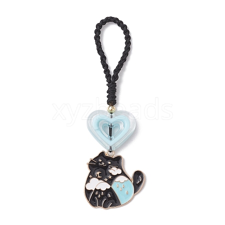 Cat Alloy Enamel Pendant Deciration HJEW-JM02037-1