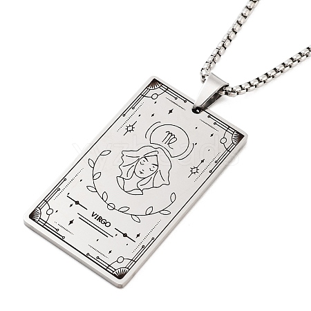 Non-Tarnish 201 Stainless Steel Rectangle with Constellation Pendant Necklaces NJEW-M223-02L-1