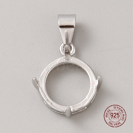 Rhodium Plated 925 Sterling Silver Open Back Bezel Pendant Cabochon Settings STER-WH0004-018C-1