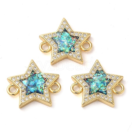 Rack Plating Brass Micro Pave Clear Cubic Zirconia Star Connector Charms KK-K385-097G-1