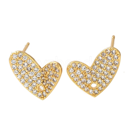 Brass Clear Cubic Zirconia Stud Earrings Finding for Women EJEW-B107-03G-1