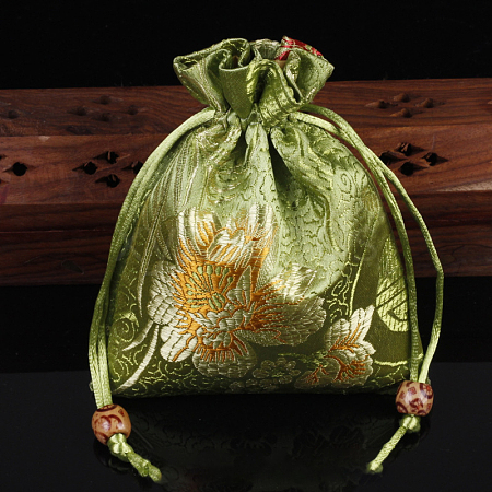 Chinese Style Flower Pattern Satin Jewelry Packing Pouches PW-WG37271-35-1