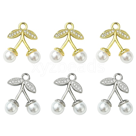 6Pcs 2 Colors Brass Micro Pave Clear Cubic Zirconia Pendants KK-CJ0003-19-1