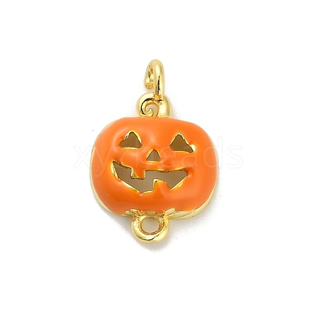 Halloween Brass Orange Enamel Connector Charms KK-F915-04C-G-1
