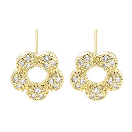 Brass Micro Pave Clear Cubic Zirconia Stud Earrings for Women EJEW-S217-E05-1