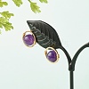 Natural Amethyst Round Beads Stud Earrings for Girl Women X-EJEW-JE04666-02-3