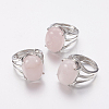 Natural Rose Quartz Wide Band Finger Rings RJEW-K224-A12-3