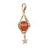 Natural Carnelian Brass Pendant Decorations HJEW-JM01817-04-4