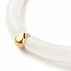 White Acrylic Curved Tube Chunky Stretch Bracelet with CCB Plastic for Women BJEW-JB08126-02-5