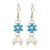 Natural Shell Pearl Beads & Glass Seed Dangle Earrings EJEW-MZ00310-01-2