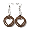 304 Stainless Steel Wood Hollow Heart Dangle Earrings EJEW-M074-03P-2