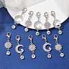 10Pcs 10 Style Moon Sun Alloy Rhinestone Pendant Locking Stitch Markers with Acrylic Number HJEW-JM01482-2
