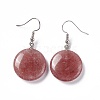 Natural Strawberry Quartz Flat Round Dangle Earrings EJEW-D188-03P-05-2