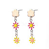 Enamel Flower Long Dangle Stud Earrings EJEW-N049-04C-1