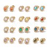 Cubic Zirconia & Rhinestone Oval Flower Stud Earrings EJEW-A080-04M-G-1