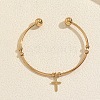 201 Stainless Steel Religion Cross Charm Open Cuff Torque Bangles for Women DV6397-3-1