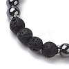 8mm Round Synthetic Non-Magnetic Hematite & Natural Lava Rock Beaded Stretch Bracelets for Women Men BJEW-JB10533-04-4