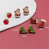 4 Pairs Santa Claus & Holly Leaves & Christmas Socking Printed Wood Stud Earrings EJEW-OY001-02-2