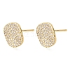 Brass Micro Pave Cubic Zirconia Stud Earring Findings with Loops CU-CBA1682-03G-1