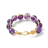 Round Natural Quartz Crystal & Amethyst Finger Rings RJEW-JR00829-5