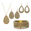 Textured Imitation Leather Teardrop Pendant Necklace & Dangle Earrings & Multi-Strand Bracelet JX529E-1