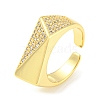 Rack Plating Brass with Clear Cubic Zirconia Open Cuff Rings RJEW-Q784-18G-1
