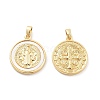 Rack Plating Brass Pave Shell Flat Round Pendants X-KK-C063-17G-1
