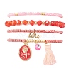 4Pcs 4 Style Evil Eye Valentine's Theme Alloy Enamel & Polycotton(Polyester Cotton) Tassel Charm Bracelets Set BJEW-JB09618-03-1