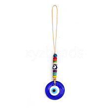 Flat Round with Evil Eye Glass Pendant Decorations EVIL-PW0002-04A