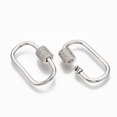Brass Micro Pave Clear Cubic Zirconia Screw Carabiner Lock Charms ZIRC-T010-10P-1