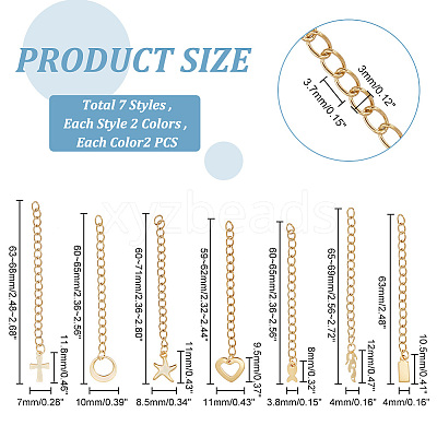 28Pcs 14 Style 304 Stainless Steel Chain Extender STAS-PH0004-70-1