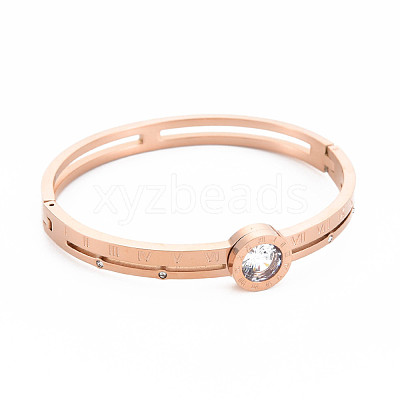 Crystal Rhinestone Flat Round Bangle with Roman Numeral BJEW-N017-007RG-1