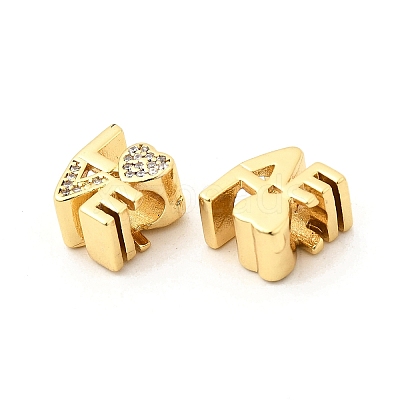 Brass Micro Pave Clear Cubic Zirconia European Beads KK-P344-03G-1