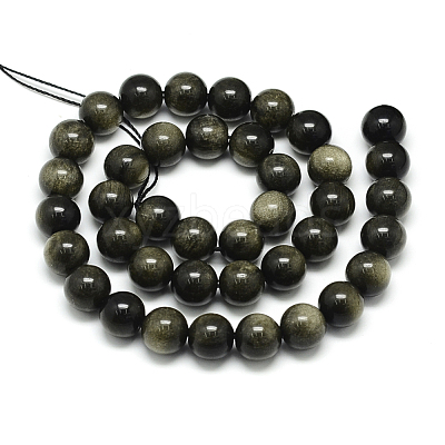 Natural Golden Sheen Obsidian Beads Strands G-S150-20-12mm-1