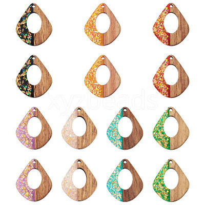 14Pcs 7 Colors Opaque Resin and Walnut Wood Pendants RESI-TA0005-11-1