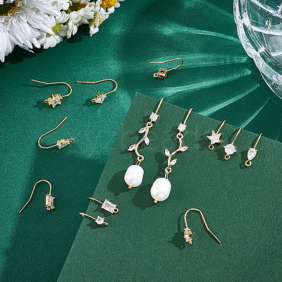 20Pcs 5 Style Brass Micro Pave Clear Cubic Zirconia Earrings Findings EJEW-UN0002-44-1