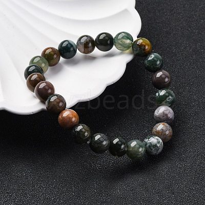 Natural Indian Agate Beaded Stretch Bracelets BJEW-I253-8mm-11-1