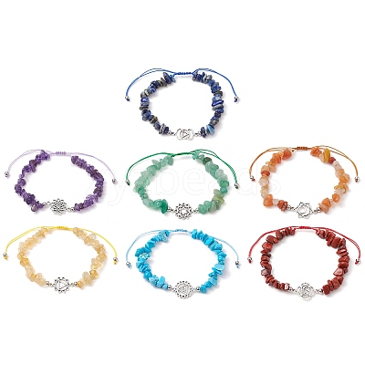 7Pcs Chakra Theme Natural & Synthetic Mixed Gemstone Chips Braided Beads Bracelets BJEW-JB11326-1